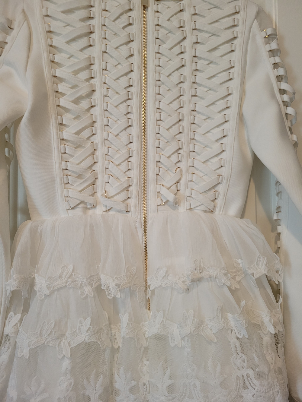 AKIRA White Lace-Up Detail Peplum Dress
